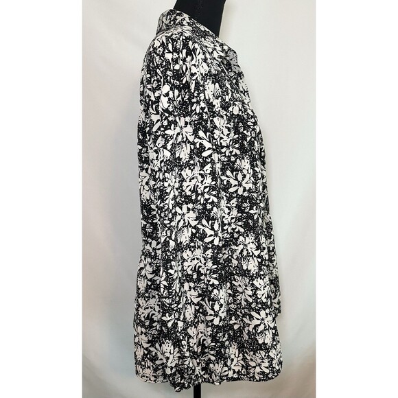 Entro Black Cream Floral Balloon Long Sleeve Button Up Blouse Modest Women LARGE - Picture 4 of 11